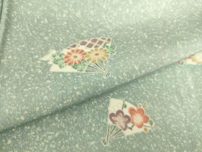 平和屋着物▽上質な小紋 単衣 扇面花文 正絹 逸品 DAAS0237az