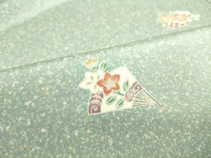 平和屋着物▽上質な小紋 単衣 扇面花文 正絹 逸品 DAAS0237az