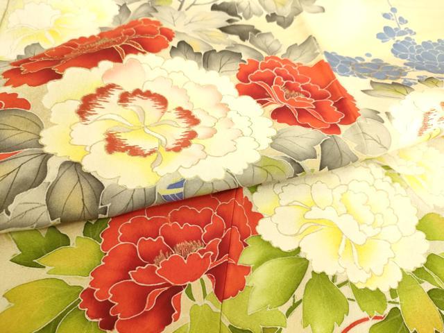 平和屋着物▽アンティーク 大正ロマン 振袖 単衣 刺繍 花車文 暈し染め 金彩 正絹 逸品 DAAS0240az