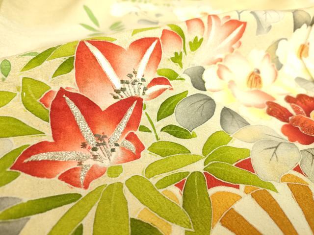平和屋着物▽アンティーク 大正ロマン 振袖 単衣 刺繍 花車文 暈し染め 金彩 正絹 逸品 DAAS0240az