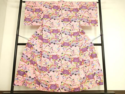 平和屋着物▽小紋 単衣 飛鳥花文 洗える着物 DAAS0241az