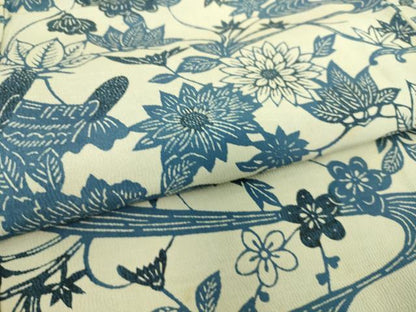 平和屋着物▽本藍 型染 小紋 単衣 流水花鳥文 正絹 逸品 DAAS0252az