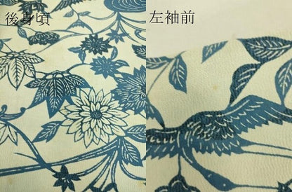 平和屋着物▽本藍 型染 小紋 単衣 流水花鳥文 正絹 逸品 DAAS0252az