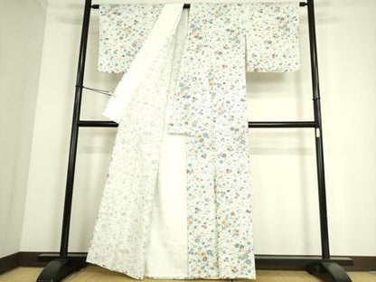 平和屋着物▽小紋 単衣 飛鳥花文 洗える着物 DAAS0253az