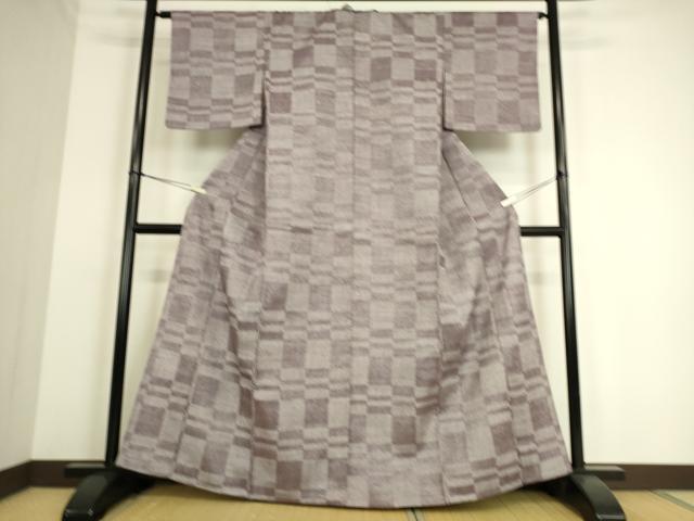 平和屋着物▽上質な紬　単衣　変わり市松文　正絹　逸品　DAAS0258az