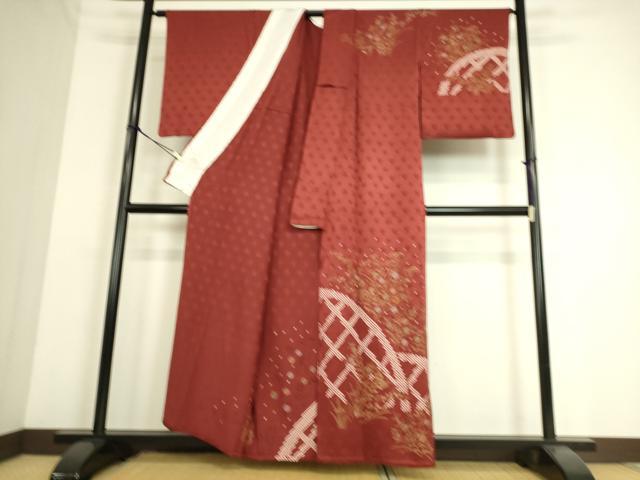 平和屋着物▽訪問着 単衣 刺繍 絞り 籬花文 金彩 正絹 逸品 DAAS0261az