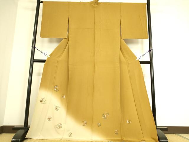 平和屋着物▽訪問着 単衣 総刺繍 花丸文 暈し染め 金糸 正絹 逸品 DAAS0267az