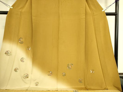 平和屋着物▽訪問着 単衣 総刺繍 花丸文 暈し染め 金糸 正絹 逸品 DAAS0267az