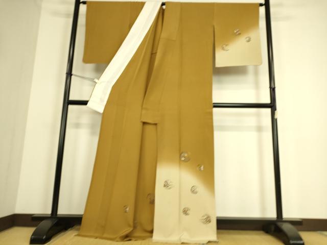 平和屋着物▽訪問着 単衣 総刺繍 花丸文 暈し染め 金糸 正絹 逸品 DAAS0267az