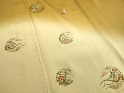 平和屋着物▽訪問着 単衣 総刺繍 花丸文 暈し染め 金糸 正絹 逸品 DAAS0267az