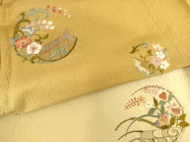 平和屋着物▽訪問着 単衣 総刺繍 花丸文 暈し染め 金糸 正絹 逸品 DAAS0267az