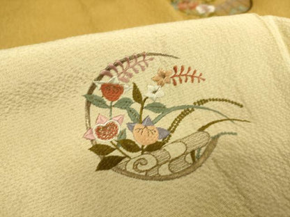 平和屋着物▽訪問着 単衣 総刺繍 花丸文 暈し染め 金糸 正絹 逸品 DAAS0267az