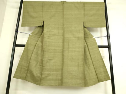 平和屋着物▽男性 紬 単衣 鶸茶色 正絹 逸品 DAAS0270az