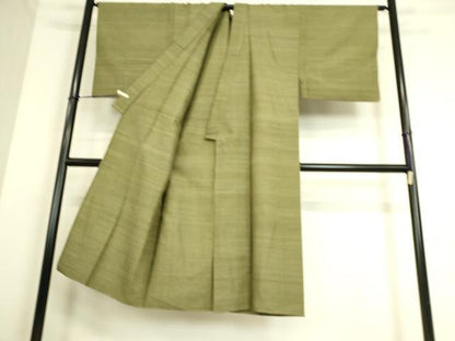 平和屋着物▽男性 紬 単衣 鶸茶色 正絹 逸品 DAAS0270az