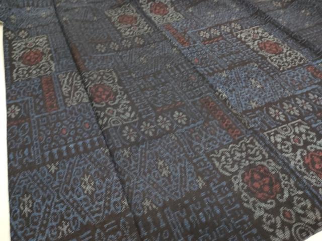平和屋着物▽結城縮 単衣 幾何学花文 正絹 逸品 DAAS0271az