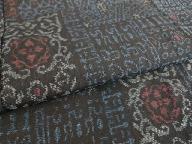 平和屋着物▽結城縮 単衣 幾何学花文 正絹 逸品 DAAS0271az