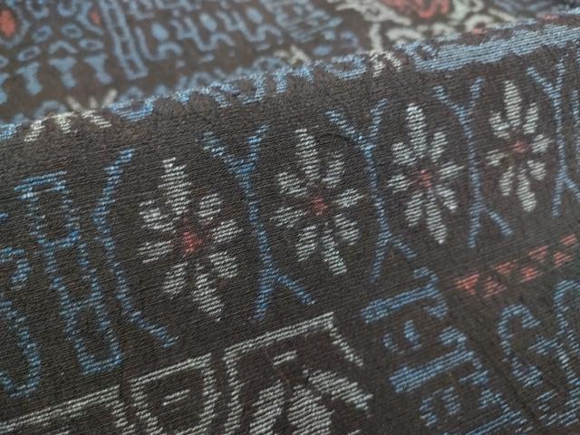 平和屋着物▽結城縮 単衣 幾何学花文 正絹 逸品 DAAS0271az
