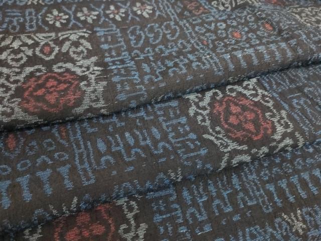 平和屋着物▽結城縮 単衣 幾何学花文 正絹 逸品 DAAS0271az
