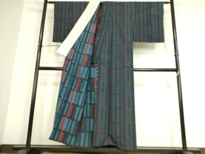 平和屋着物▽上質なお召 単衣 変わり格子 正絹 逸品 DAAS0279az