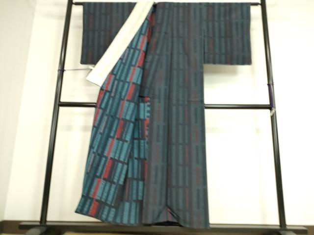 平和屋着物▽上質なお召 単衣 変わり格子 正絹 逸品 DAAS0279az