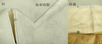 平和屋着物▽上質な色無地　単衣　花尽くし地紋　白花色　正絹　逸品　DAAS0285az
