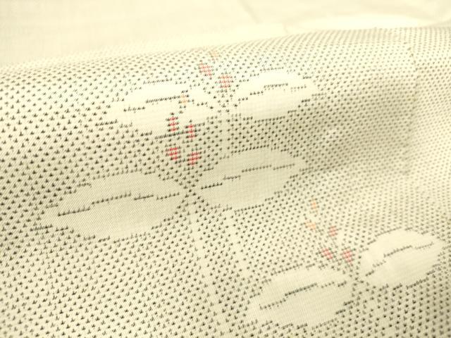 平和屋着物▽本場大島紬 白大島 単衣 9マルキ 草花文 正絹 逸品 未使用 DAAS0297az