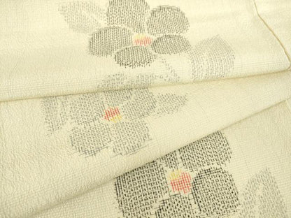 平和屋着物▽本塩沢 単衣 草花文 正絹 逸品 DAAS0300az