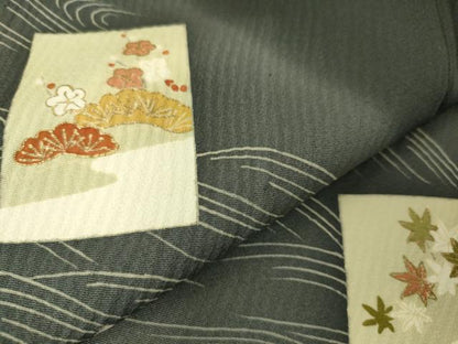 平和屋着物▽訪問着 単衣 色紙花文 暈し染め 金彩 正絹 逸品 DAAS0301az
