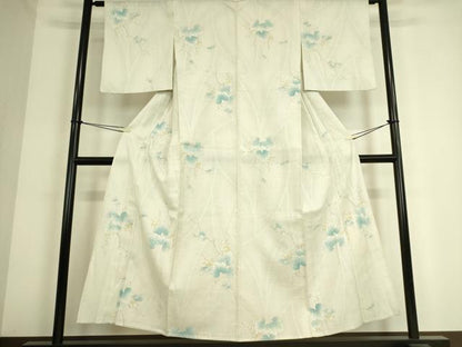 平和屋着物▽上質な紬 単衣 葡萄蔦の葉文 正絹 逸品 DAAS0302az