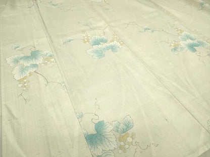 平和屋着物▽上質な紬 単衣 葡萄蔦の葉文 正絹 逸品 DAAS0302az