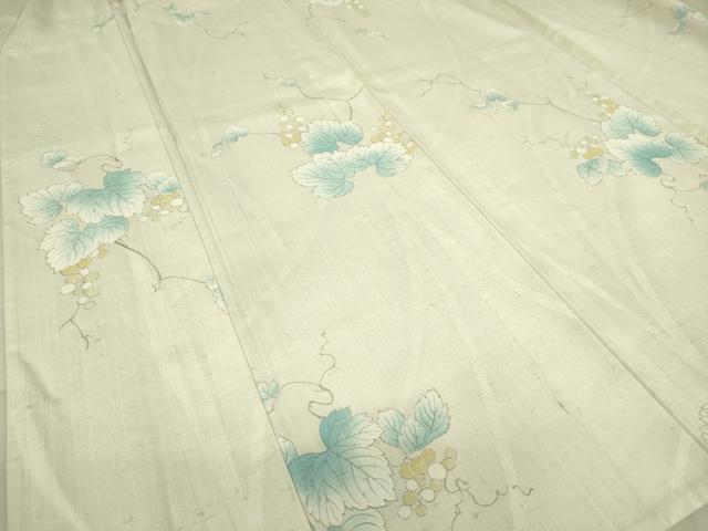 平和屋着物▽上質な紬 単衣 葡萄蔦の葉文 正絹 逸品 DAAS0302az
