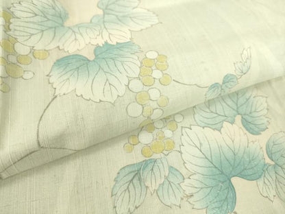 平和屋着物▽上質な紬 単衣 葡萄蔦の葉文 正絹 逸品 DAAS0302az