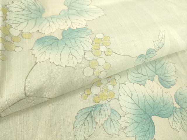 平和屋着物▽上質な紬 単衣 葡萄蔦の葉文 正絹 逸品 DAAS0302az