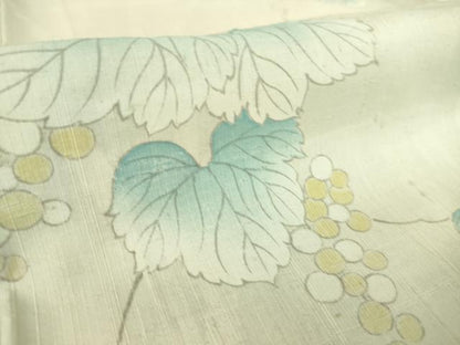 平和屋着物▽上質な紬 単衣 葡萄蔦の葉文 正絹 逸品 DAAS0302az