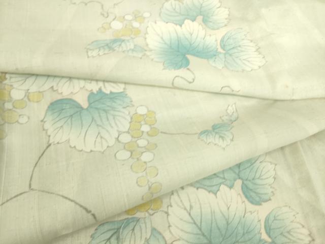 平和屋着物▽上質な紬 単衣 葡萄蔦の葉文 正絹 逸品 DAAS0302az