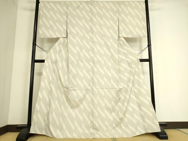 平和屋着物▽上質な紬 単衣 斜縞 正絹 逸品 DAAS0315az