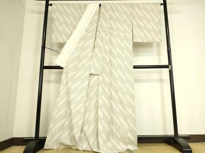 平和屋着物▽上質な紬 単衣 斜縞 正絹 逸品 DAAS0315az