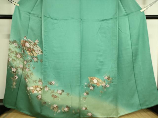 平和屋着物▽訪問着 単衣 地紙花文 暈し染め 金彩 正絹 逸品 DAAS0317az