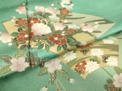 平和屋着物▽訪問着 単衣 地紙花文 暈し染め 金彩 正絹 逸品 DAAS0317az