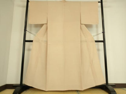 平和屋着物▽上質な色無地 単衣 お召縮緬 肌色 正絹 逸品 DAAS0323az