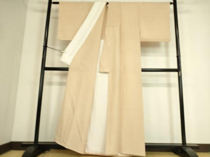 平和屋着物▽上質な色無地 単衣 お召縮緬 肌色 正絹 逸品 DAAS0323az