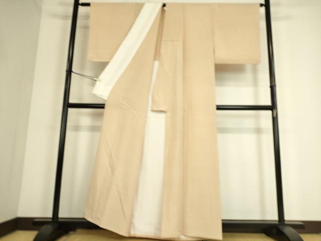 平和屋着物▽上質な色無地 単衣 お召縮緬 肌色 正絹 逸品 DAAS0323az