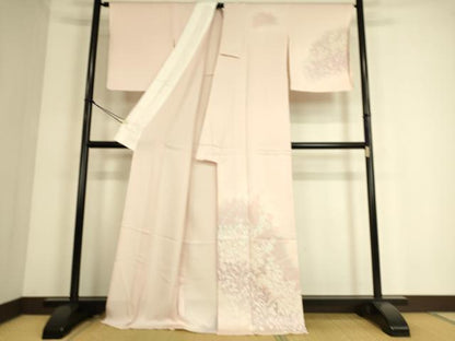 平和屋着物▽訪問着 単衣 草花シルエット 正絹 逸品 DAAS0329az