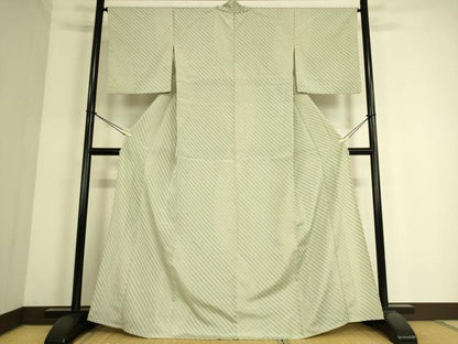 平和屋着物▽上質なお召 単衣 斜縞 正絹 逸品 DAAS0337az