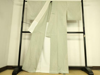平和屋着物▽上質なお召 単衣 斜縞 正絹 逸品 DAAS0337az