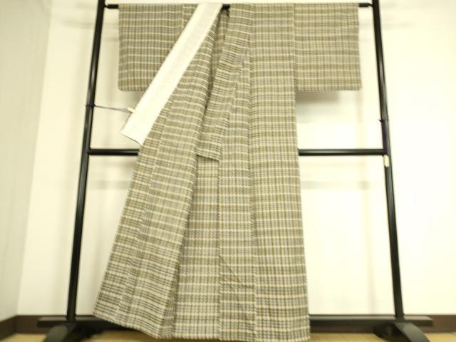 平和屋着物▽上質な紬 単衣 格子 正絹 逸品 DAAS0338az