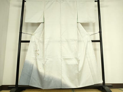 平和屋着物●訪問着 紬地 刺繍 南天枝葉文 暈し染め 銀彩 正絹 逸品 DAAS0342az