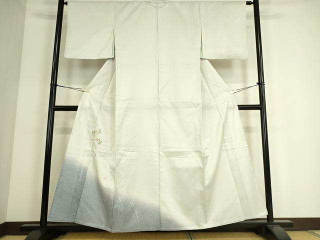 平和屋着物●訪問着 紬地 刺繍 南天枝葉文 暈し染め 銀彩 正絹 逸品 DAAS0342az