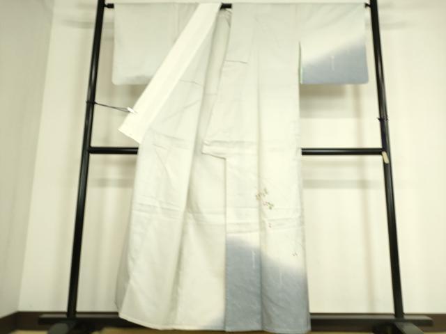 平和屋着物●訪問着 紬地 刺繍 南天枝葉文 暈し染め 銀彩 正絹 逸品 DAAS0342az