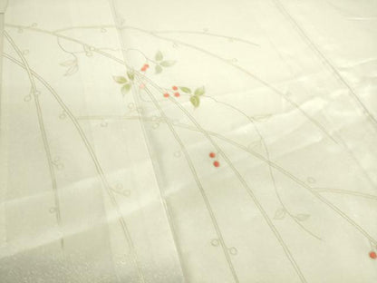 平和屋着物●訪問着 紬地 刺繍 南天枝葉文 暈し染め 銀彩 正絹 逸品 DAAS0342az